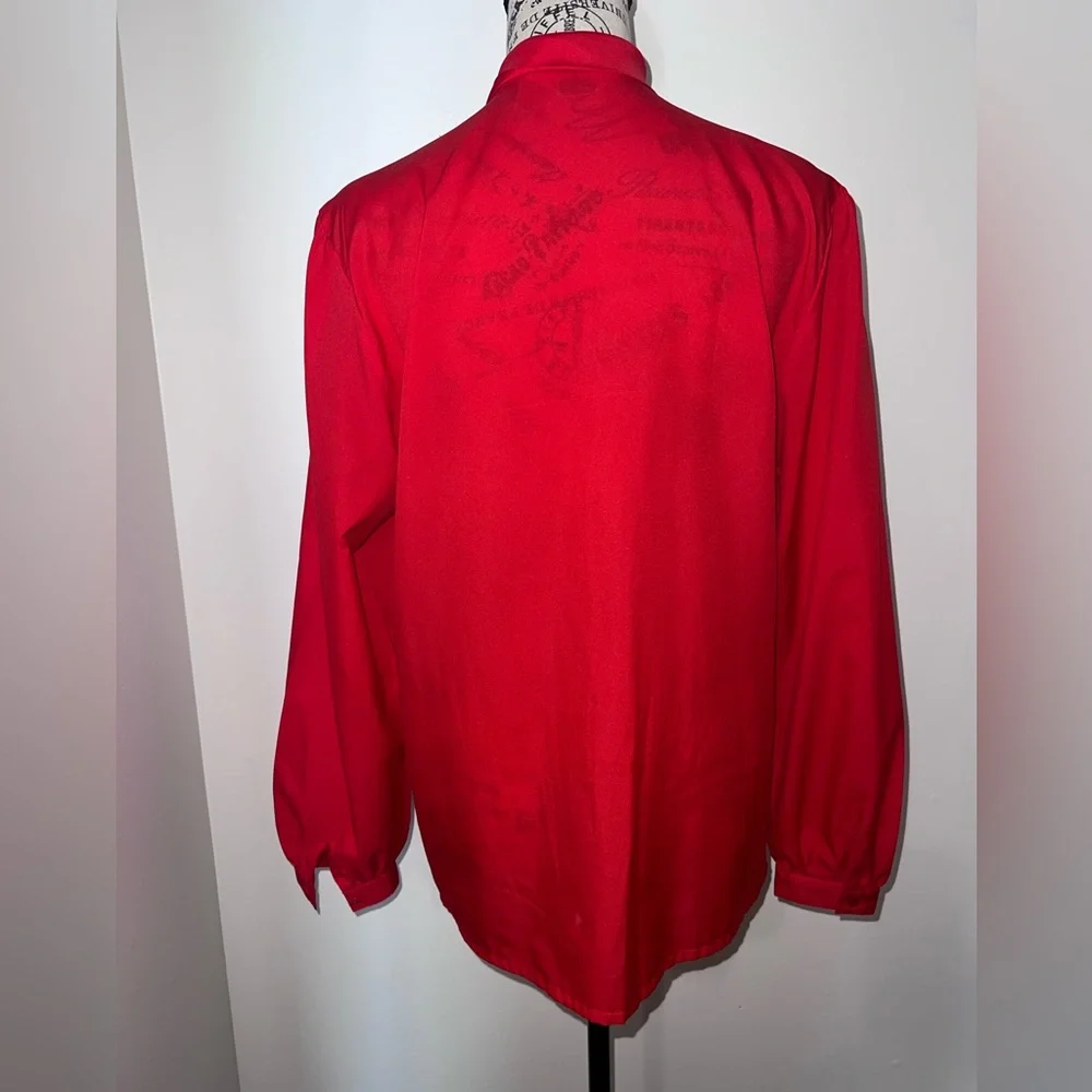 Alicia Red Tie Neck Bow Pleated Blouse Vintage Aesthetic Size 14 Tall - Picture 4 of 10